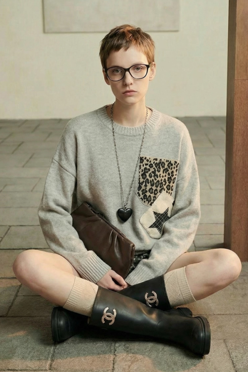 Leopard Round Neck Knit / Leopard Mini Skirt