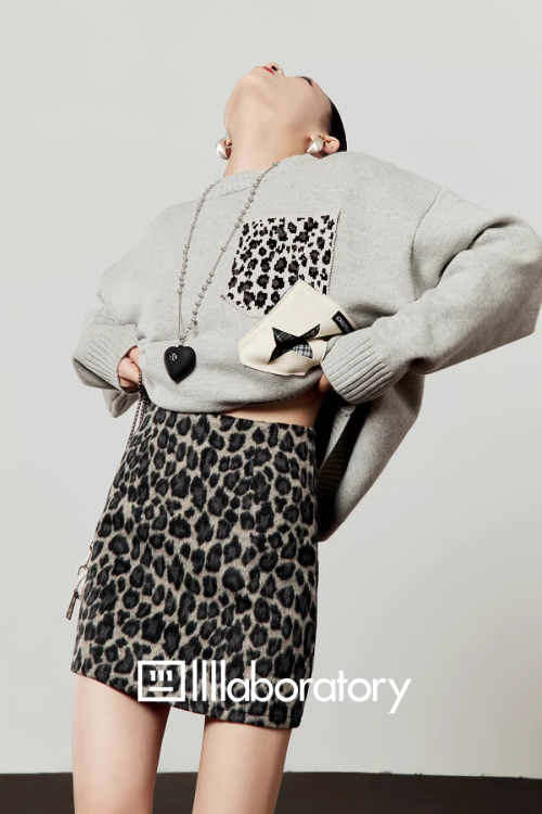 Leopard Round Neck Knit / Leopard Mini Skirt