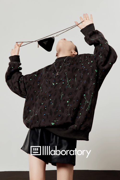 Leopard Round Neck Top / Leather Skirt