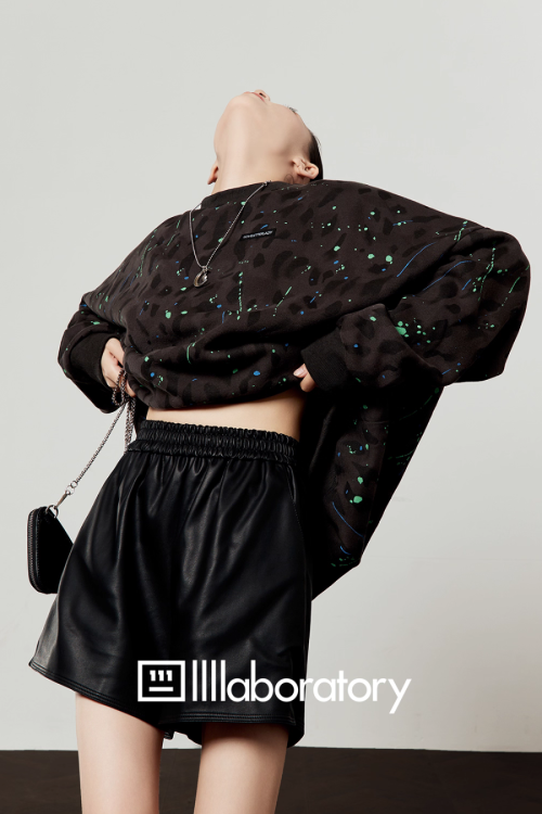 Leopard Round Neck Top / Leather Skirt