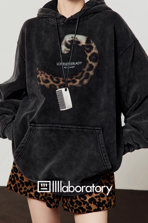 Leopard Tail Print Hoodie / Leopard Mini Skirt