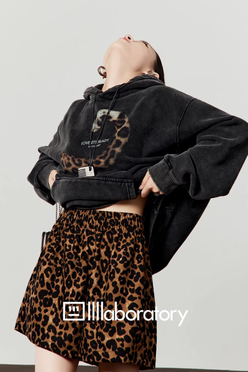Leopard Tail Print Hoodie / Leopard Mini Skirt