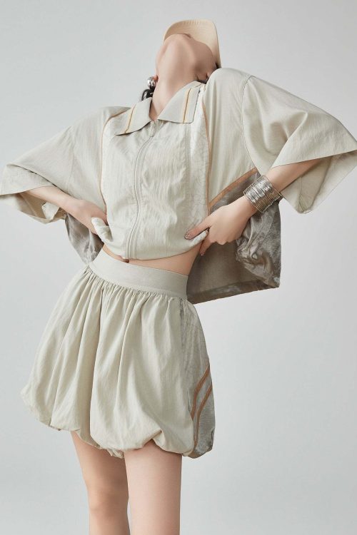 Line Short-Sleeve Jacket / Balloon Short Pants