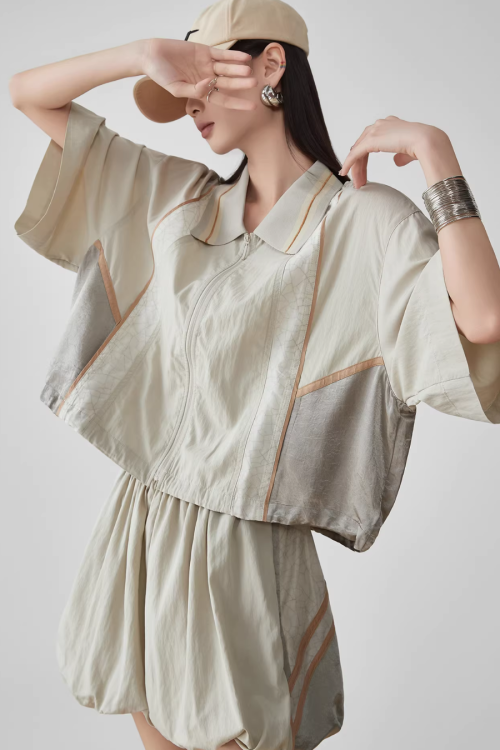 Line Short-Sleeve Jacket / Balloon Short Pants