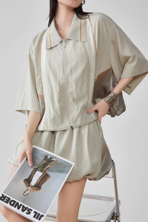 Line Short-Sleeve Jacket / Balloon Short Pants