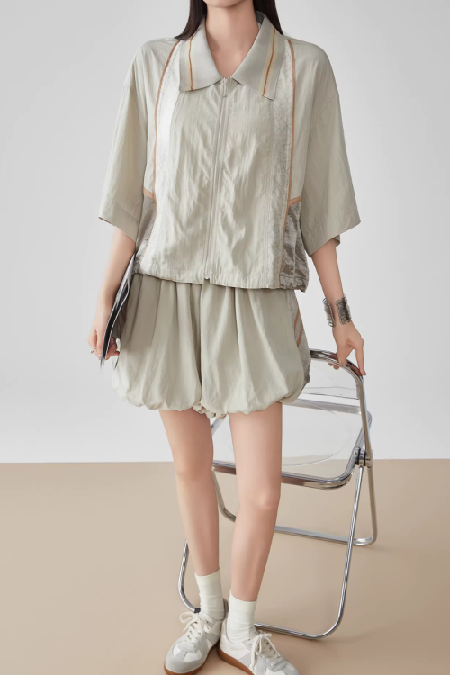 Line Short-Sleeve Jacket / Balloon Short Pants