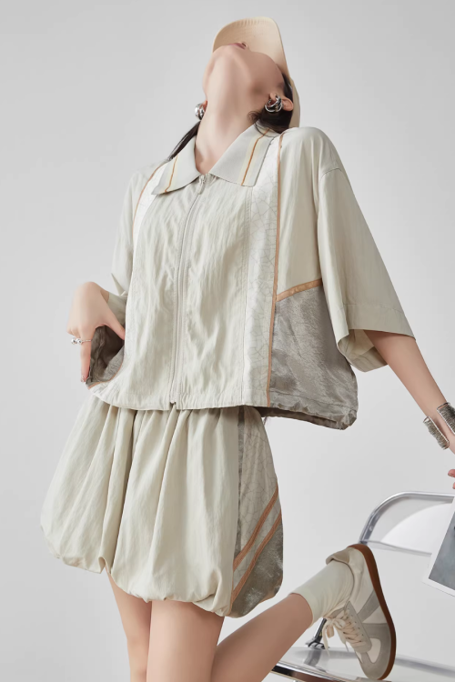 Line Short-Sleeve Jacket / Balloon Short Pants