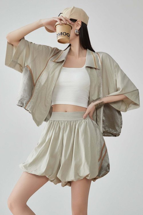 Line Short-Sleeve Jacket / Balloon Short Pants