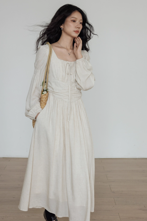 Linen Long-sleeve Slim Dress
