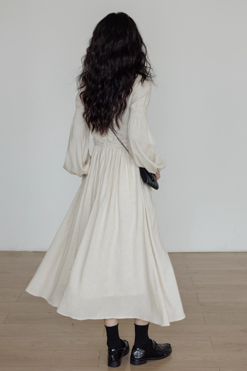 Linen Long-sleeve Slim Dress