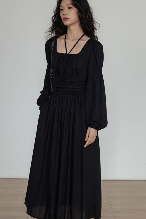 Linen Long-sleeve Slim Dress