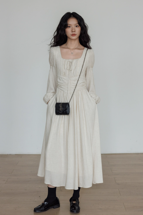 Linen Long-sleeve Slim Dress