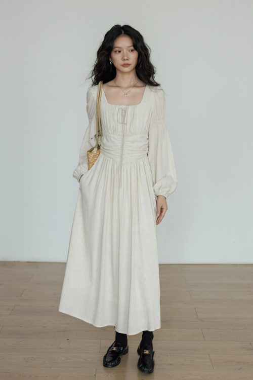 Linen Long-sleeve Slim Dress