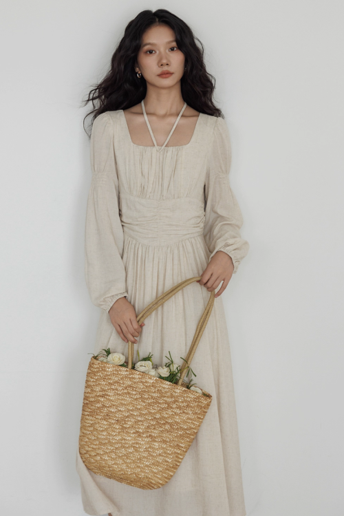Linen Long-sleeve Slim Dress