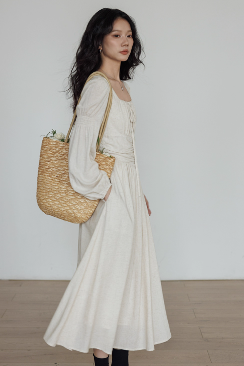 Linen Long-sleeve Slim Dress