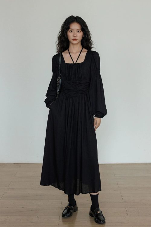 Linen Long-sleeve Slim Dress