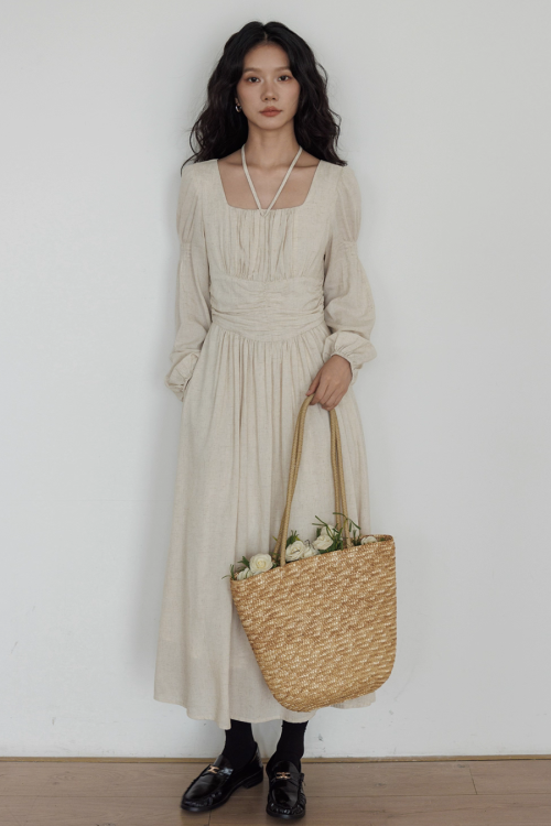 Linen Long-sleeve Slim Dress