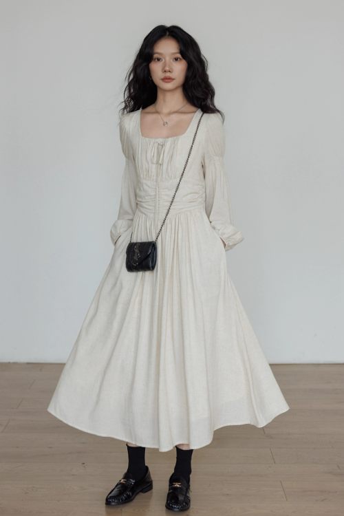 Linen Long-sleeve Slim Dress