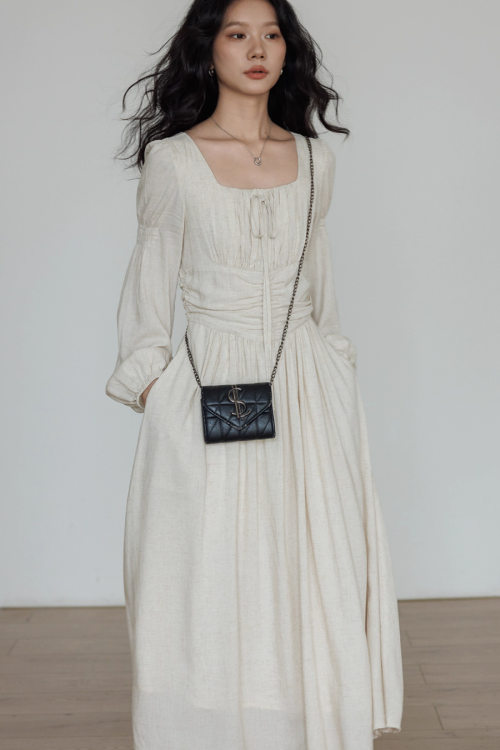 Linen Long-sleeve Slim Dress