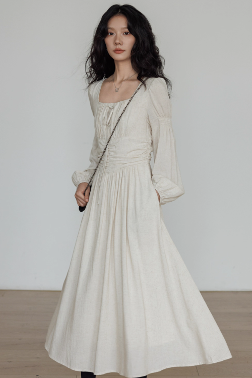 Linen Long-sleeve Slim Dress