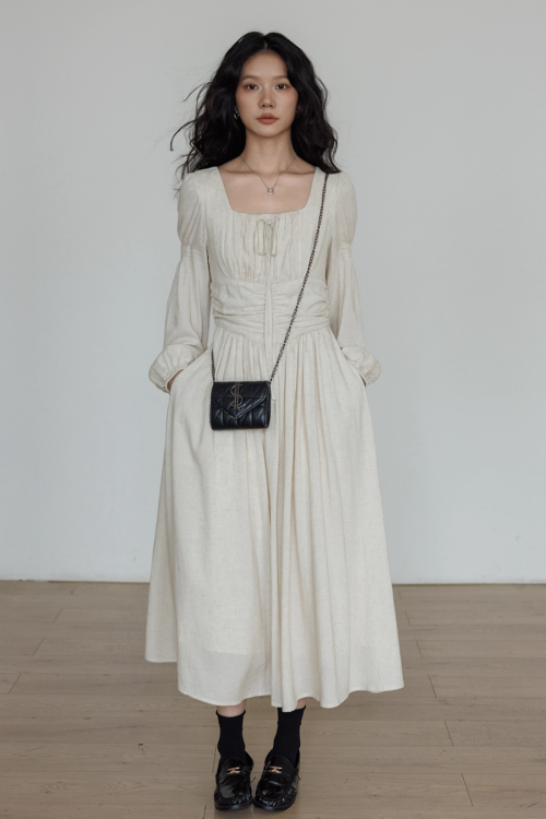Linen Long-sleeve Slim Dress