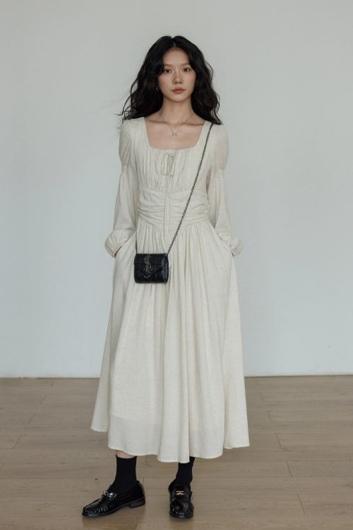 Linen Long-sleeve Slim Dress