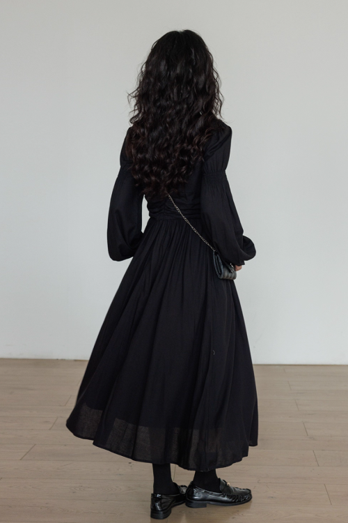 Linen Long-sleeve Slim Dress