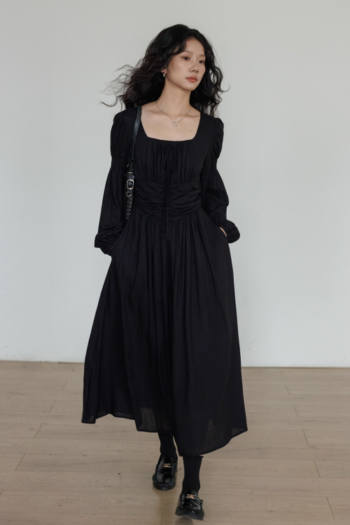 Linen Long-sleeve Slim Dress