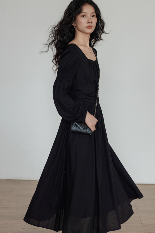 Linen Long-sleeve Slim Dress