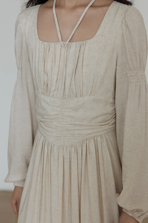 Linen Long-sleeve Slim Dress