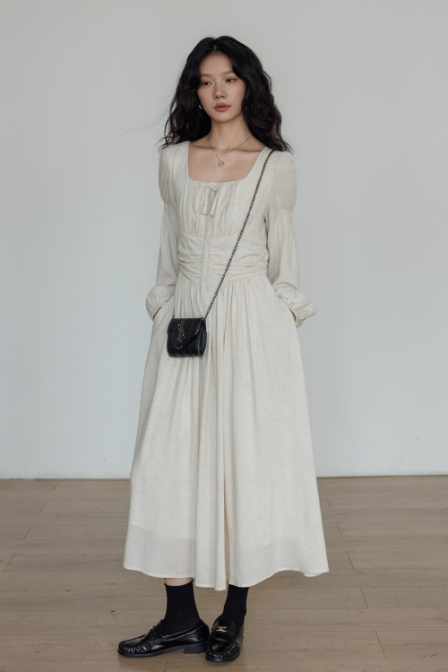 Linen Long-sleeve Slim Dress