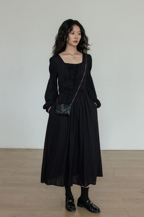 Linen Long-sleeve Slim Dress