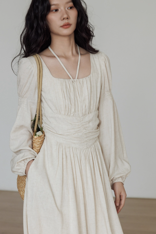 Linen Long-sleeve Slim Dress