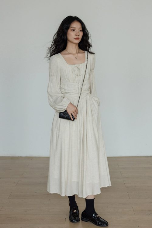 Linen Long-sleeve Slim Dress