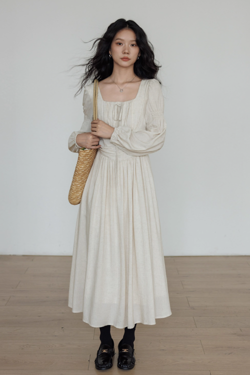 Linen Long-sleeve Slim Dress