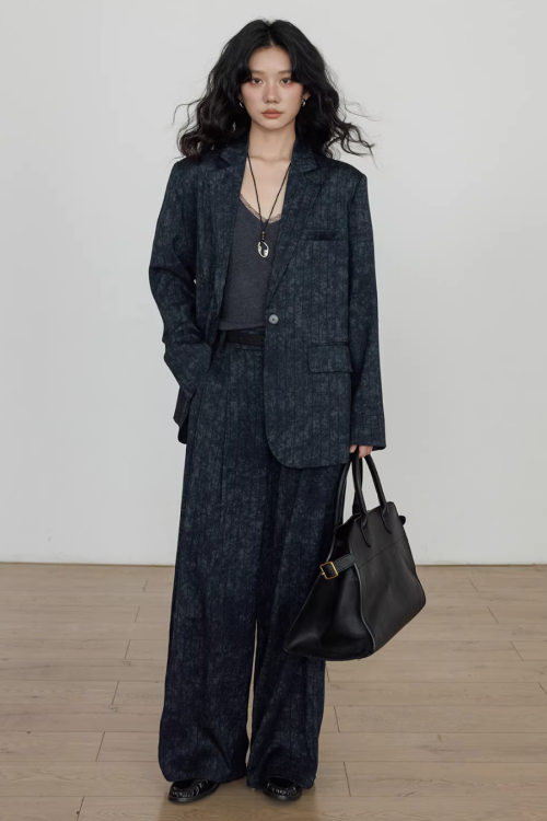 Linen Oversized Casual Jacket / Wide Pants