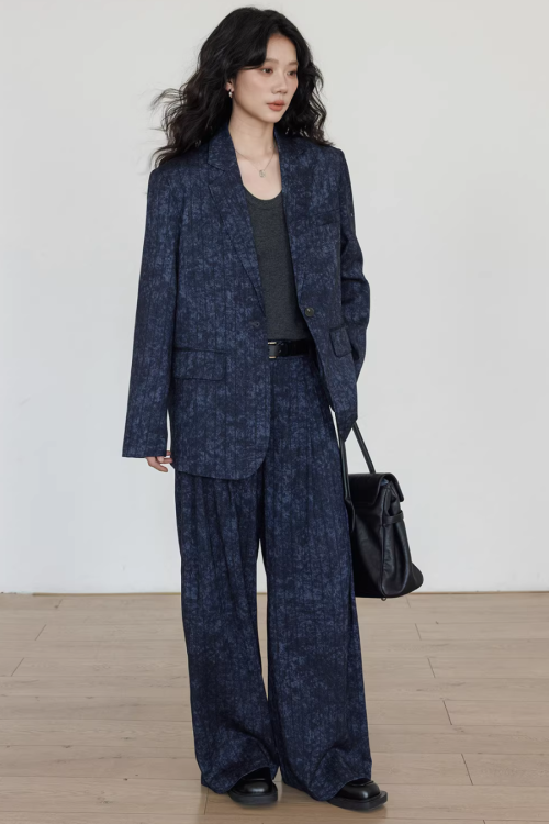 Linen Oversized Casual Jacket / Wide Pants