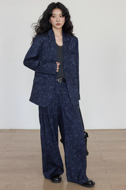 Linen Oversized Casual Jacket / Wide Pants