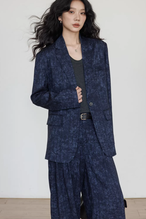 Linen Oversized Casual Jacket / Wide Pants