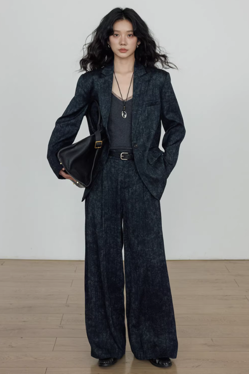 Linen Oversized Casual Jacket / Wide Pants