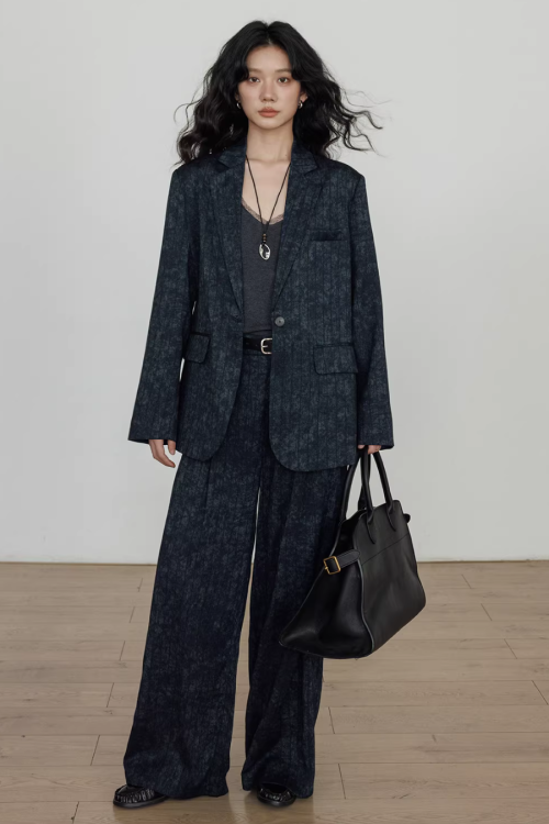 Linen Oversized Casual Jacket / Wide Pants