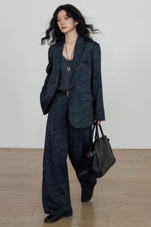 Linen Oversized Casual Jacket / Wide Pants