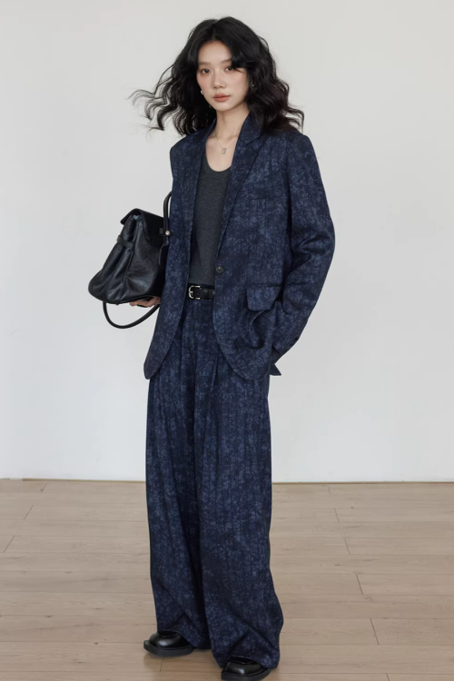 Linen Oversized Casual Jacket / Wide Pants