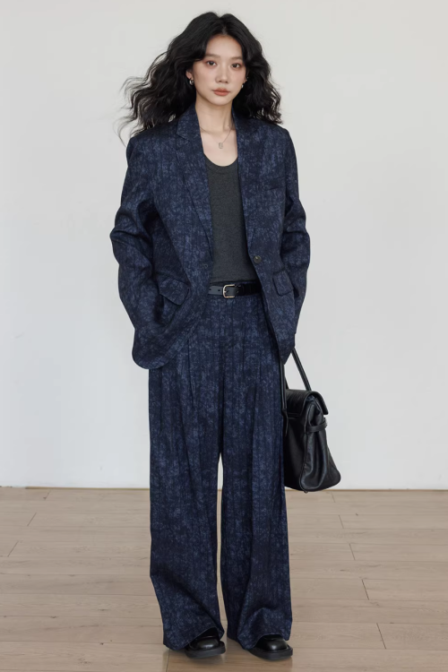 Linen Oversized Casual Jacket / Wide Pants