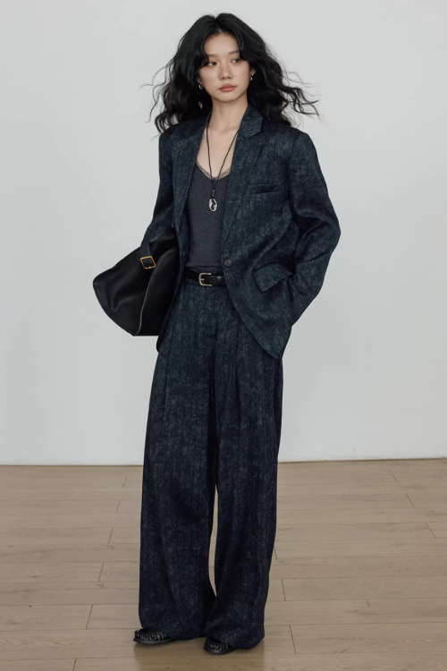 Linen Oversized Casual Jacket / Wide Pants