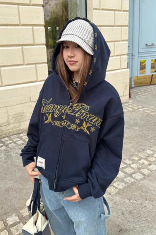 Logo Embroidered Zip-Up Hoodie