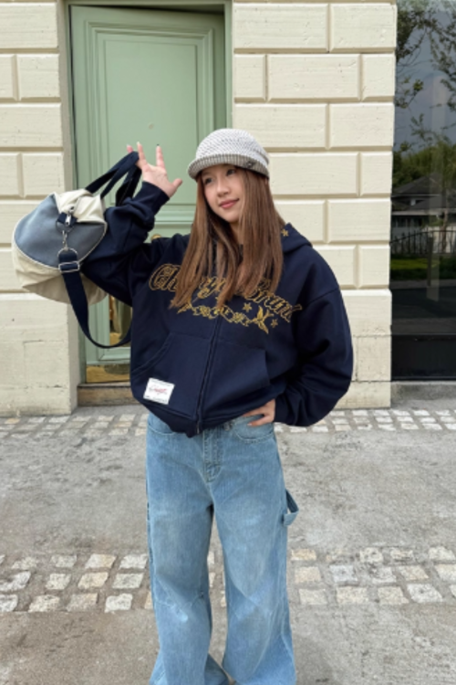 Logo Embroidered Zip-Up Hoodie