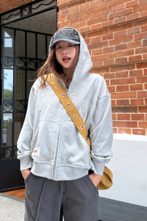 Logo Embroidered Zip-Up Hoodie