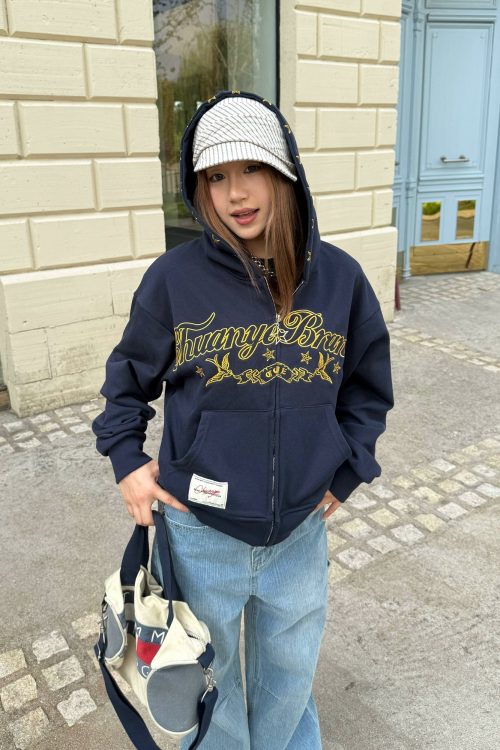 Logo Embroidered Zip-Up Hoodie