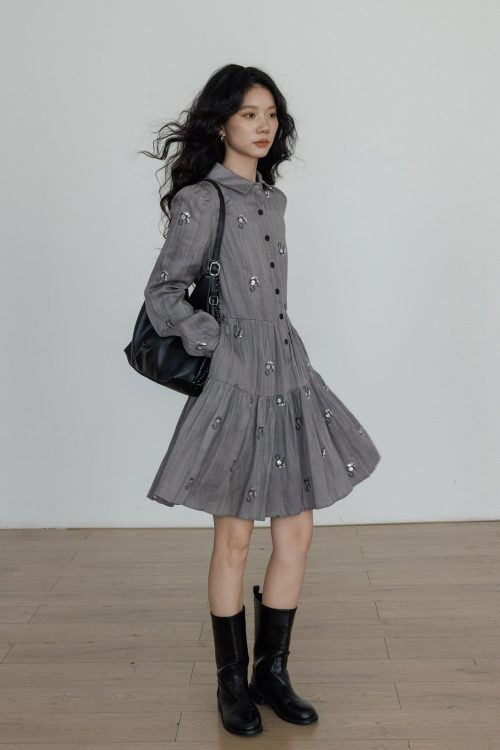 Long-Sleeve Shirt Flare Dress